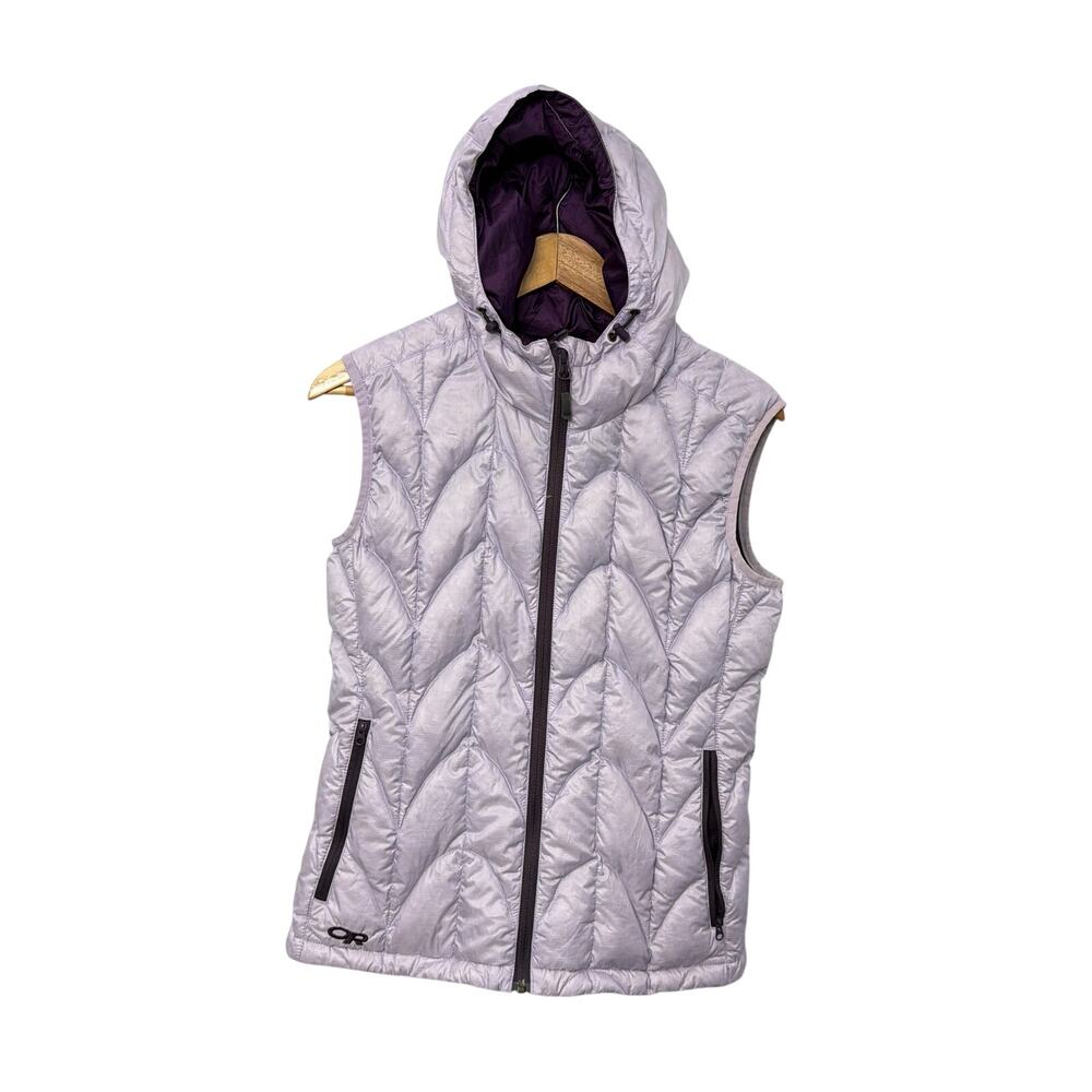 Outdoor Research Aria Down Vest Womens Size Medium 650 Fill Hooded Purple